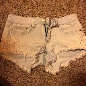 Laced jean shorts